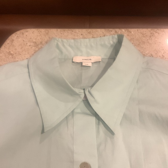 NWOT VINCE Tie-Back Organic Cotton Button-Up Shirt Pale Mineral Blue Size Large - Picture 12 of 15